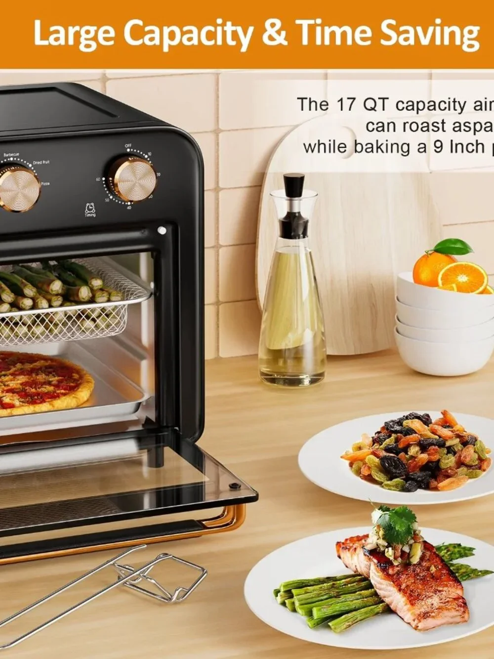 Tinana 5-in-1 Air Fryer Toaster Oven, 1300W, 17 Quart, Oil-Less Cooking Combo